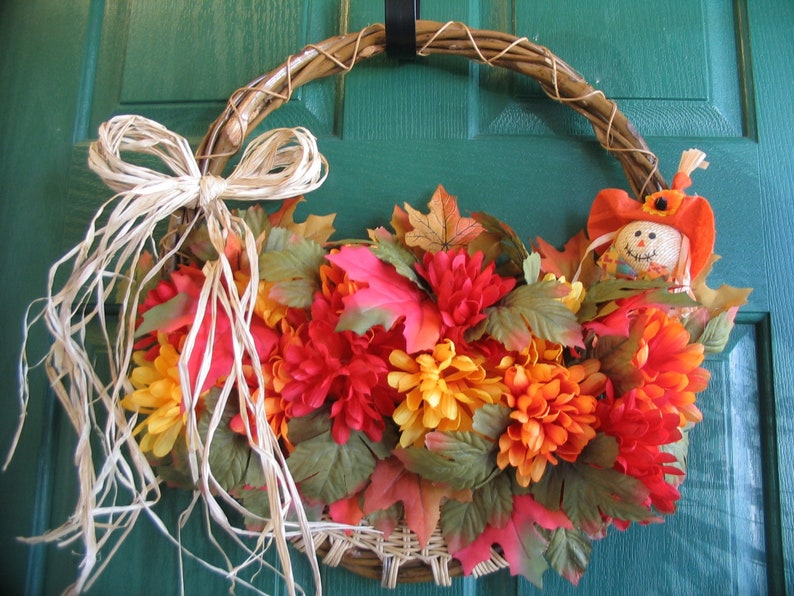 Fall Mum Wreath Fall Door Basket Scarecrow Hanger