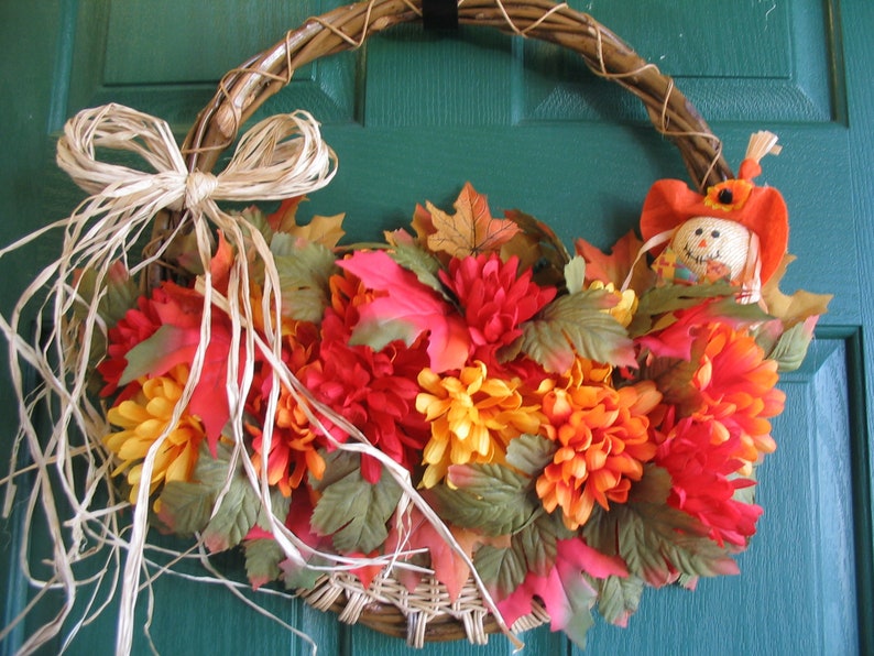 Fall Mum Wreath Fall Door Basket Scarecrow Hanger