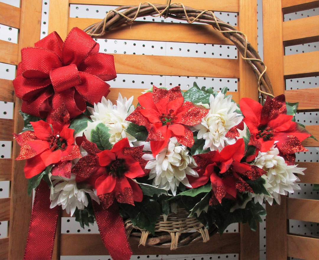 Poinsettia Door Basket Wreath Etsy