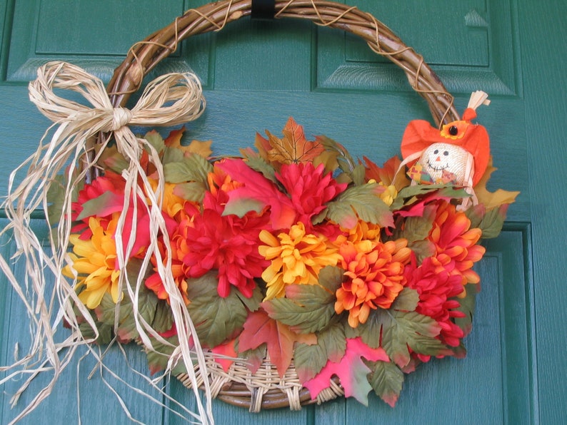Fall Mum Wreath Fall Door Basket Scarecrow Hanger
