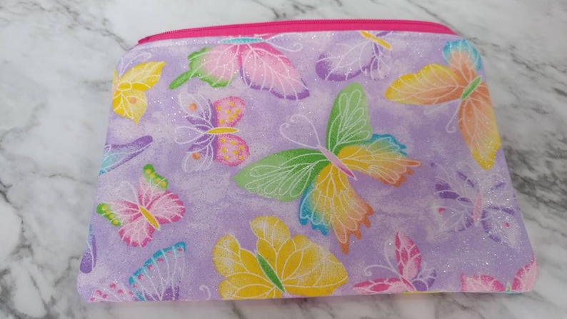 accessories bag makeup bag glitter rainbow butterflies,wallet,gift for her school supplies case art supplies case Zippered pouch