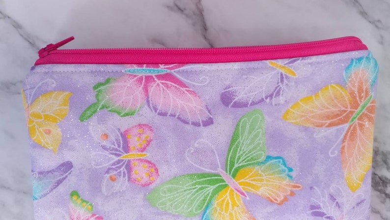 accessories bag makeup bag glitter rainbow butterflies,wallet,gift for her school supplies case art supplies case Zippered pouch