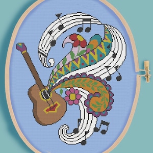 MOD GUITAR - Modern Counted Cross Stitch Pattern - pdf instant download