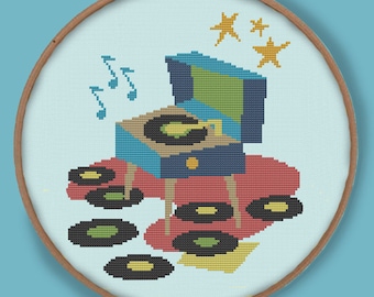 VINTAGE VINYL - Modern Counted Cross Stitch Pattern - pdf instant download