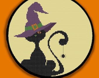 HALLOWEEN CAT - Modern Counted Cross Stitch Pattern - pdf instant download