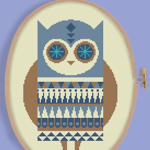 NORDIC OWL - Modern Counted Cross Stitch Pattern - pdf instant download