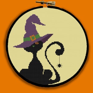 HALLOWEEN CAT - Modern Counted Cross Stitch Pattern - pdf instant download
