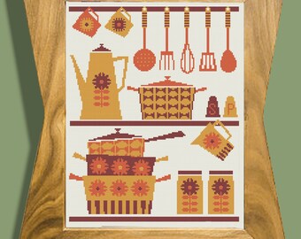 RETRO CUPBOARD - Modern Counted Cross Stitch Pattern - pdf instant download