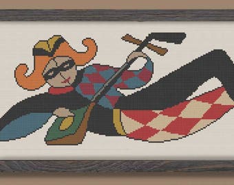 RETRO JESTER - Modern Counted Cross Stitch Pattern - pdf instant download