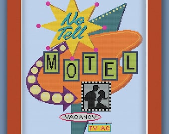 NO TELL MOTEL -Mid Century Modern Counted Cross Stitch Pattern - pdf instant download