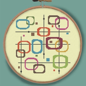 MOD RINGS COLLAGE - Modern Counted Cross Stitch Pattern - pdf instant download