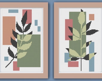 FRONDS - Two Modern Counted Cross Stitch Patterns - pdf instant download