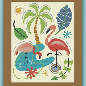 FLAMINGO MONTAGE - Modern Counted Cross Stitch Pattern - pdf instant download