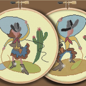 COWBOY AND COWGIRL - Modern Counted Cross Stitch Pattern - pdf instant download