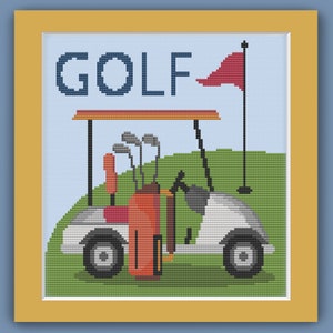 WÓZEK GOLFOWY - Nowoczesny wzór do haftu krzyżykowego - plik pdf do natychmiastowego pobrania