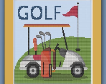 GOLF CART - Modern Counted Cross Stitch Pattern - pdf instant download