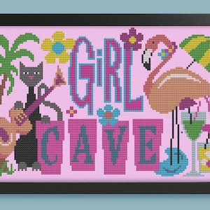 GIRL CAVE SIGN - Modern Counted Cross Stitch Pattern - pdf instant download