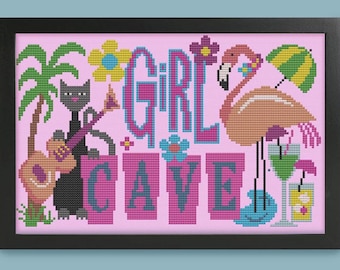 GIRL CAVE SIGN - Modern Counted Cross Stitch Pattern - pdf instant download