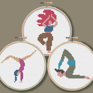 Yoga Poses Cross Stitch Pattern: Mini Ornaments or Coasters (PDF Download)