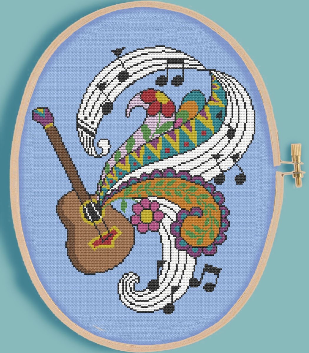 MOD GUITAR Modern Counted Cross Stitch Pattern pdf instant | Etsy