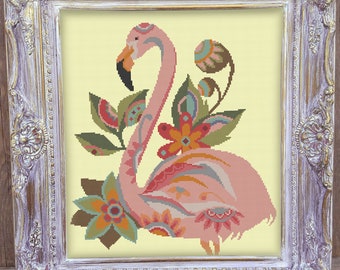 FLAMINGO - Modern Counted Cross Stitch Pattern - pdf instant download