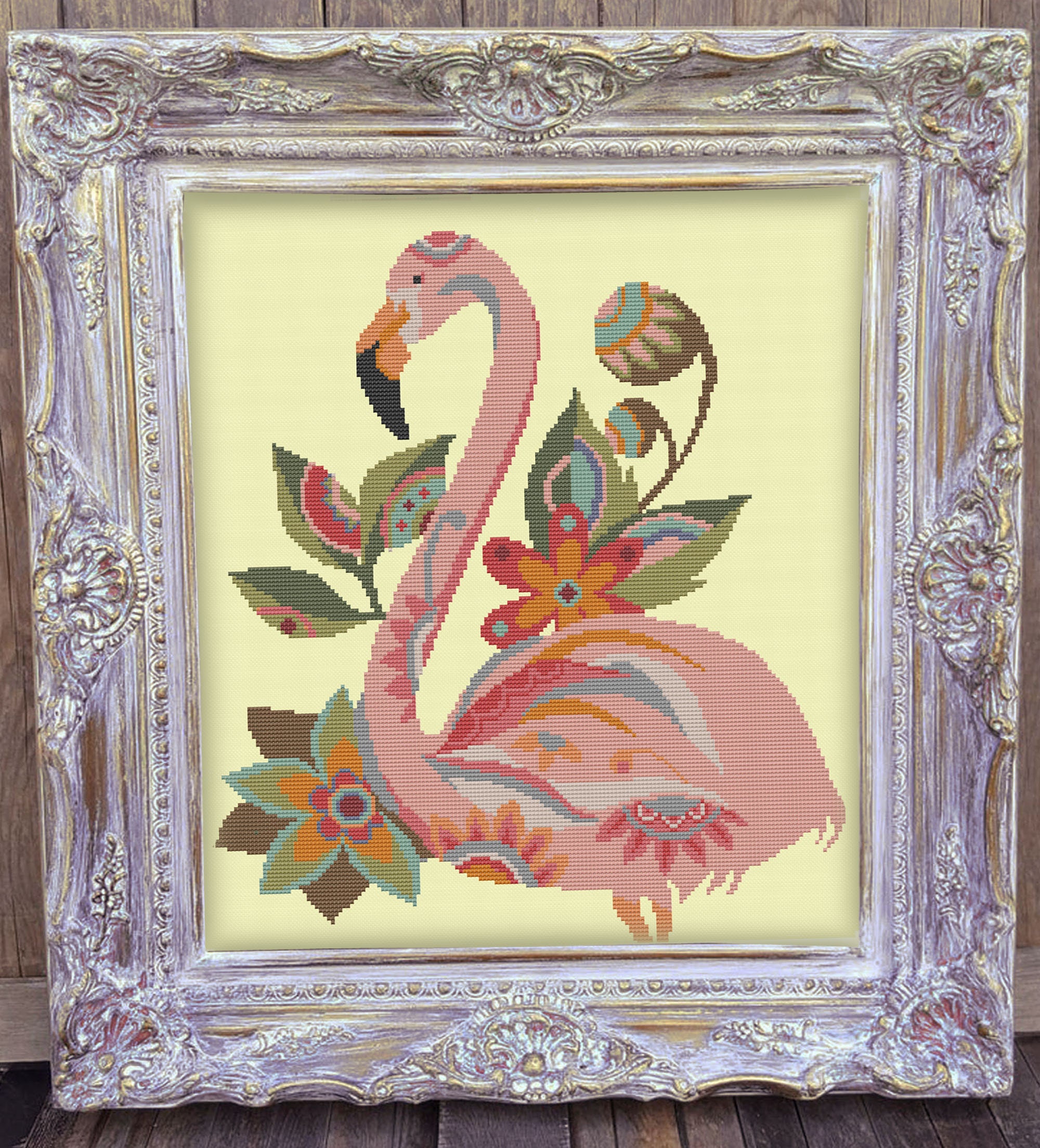 FLAMINGO - Modern Counted Cross Stitch Pattern - pdf instant download