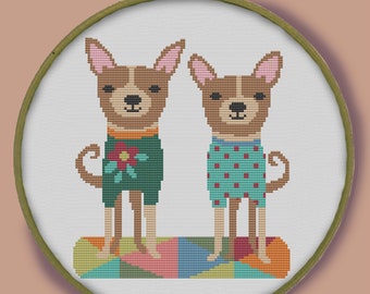 CHIHUAHUAS - Modern Counted Cross Stitch Pattern - pdf instant download