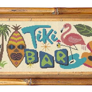 TIKI BAR SIGN - Modern Counted Cross Stitch Pattern - pdf instant download