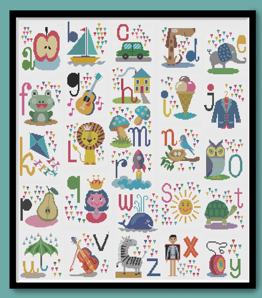 KIDS PICTURE ALPHABET - 26 Individual Letters - Modern Counted Cross ...