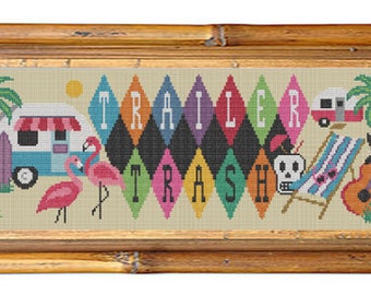 TRAILER TRASH SIGN - Modern Counted Cross Stitch Pattern - pdf instant download