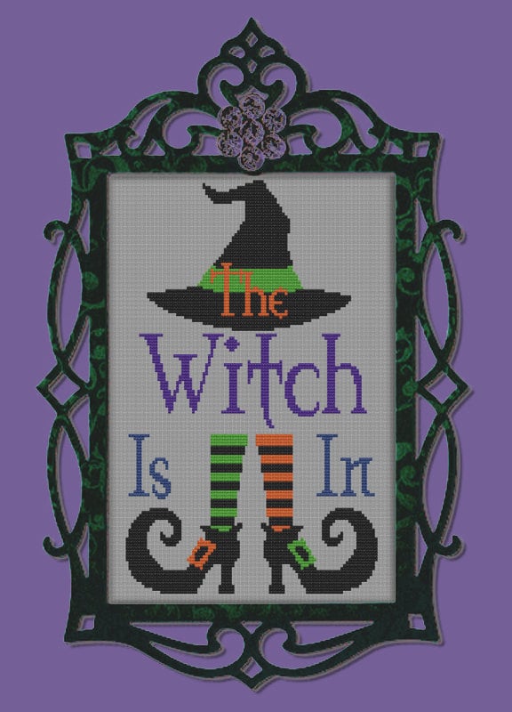 WITCH IS IN - Whimsical Halloween Sign - Modern Counted Cross Stitch …
