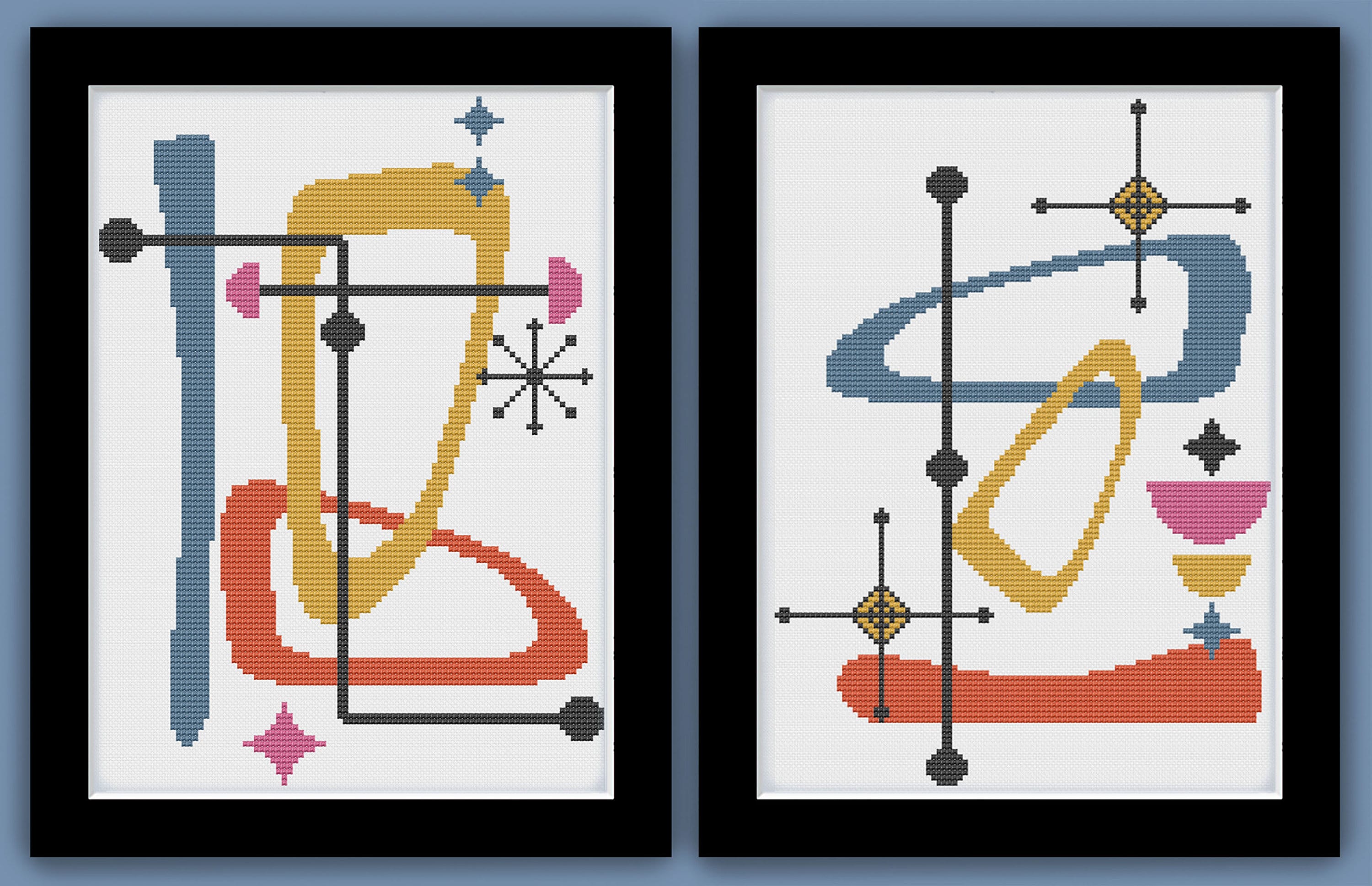 MID MOD 2 - Two Modern Counted Cross Stitch Patterns - pdf instant download