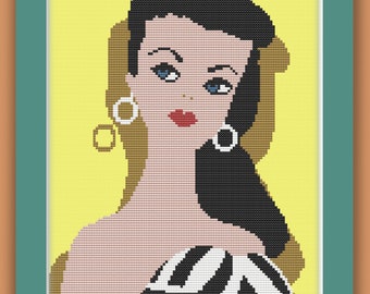 VINTAGE BARBIE - Modern Counted Cross Stitch Pattern - pdf instant download