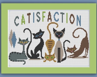 CATISFATION - Modern Counted Cross Stitch Pattern - pdf instant download