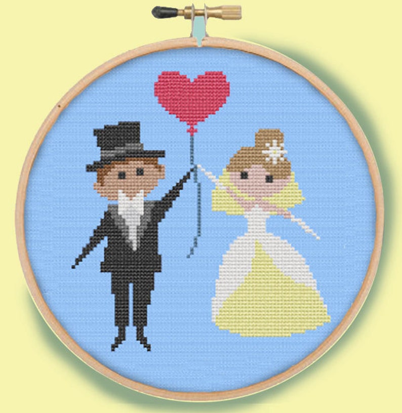 BRIDE GROOM WEDDING Modern Counted Cross Stitch Pattern pdf instant download image 1