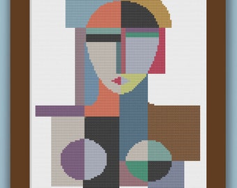 MODERN PORTRAIT - Modern Counted Cross Stitch Pattern - pdf instant download