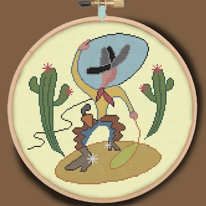 CACTUS COWBOY 1950s - Modern Counted Cross Stitch Pattern - pdf instant download