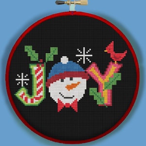 CHRISTMAS SNOWMAN JOY - Modern Counted Cross Stitch Pattern - pdf instant download