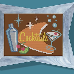 COCKTAILS - Padrão de ponto cruz moderno contado - download instantâneo em pdf