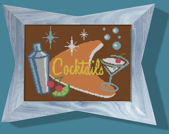 COCKTAILS- Modern Counted Cross Stitch Pattern - pdf instant download