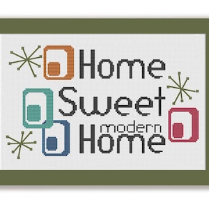 HOME SWEET HOME -Mid Century Modern Counted Cross Stitch Pattern - pdf instant download