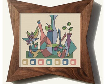 CUBIST SALAD - Modern Counted Cross Stitch Pattern - pdf instant download