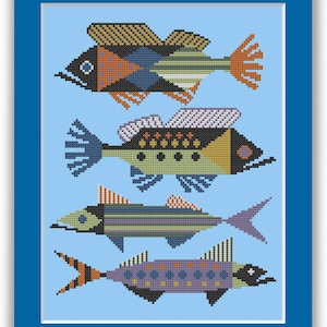 FOUR TROPICAL FISH - Modern Counted Cross Stitch Pattern - Pdf Instant ...