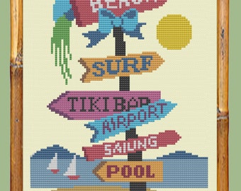 SURF SIGN - Modern Counted Cross Stitch Pattern - pdf instant download