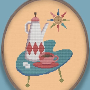 RETRO COFFEE BREAK - Modern Counted Cross Stitch Pattern - pdf instant download