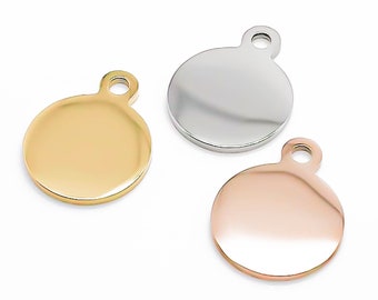 Round Steel Tags- Package of 10- Stainless- Charms- High Quality- Shiny- USA- Silver -Gold- Rose Gold