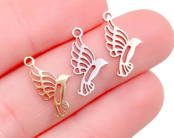 Hummingbird Stainless Steel Charms, Package of 10-Highly polished, No Tarnish, US Seller, Package of 10