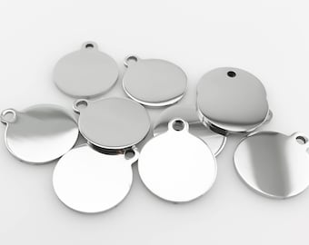 Package of 10, Highly Polished Stainless Steel Blanks, High Quality, USA, Stainless Steel Round Tags,  Pendants