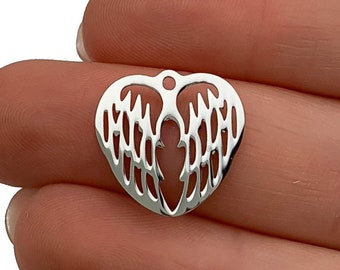 Stainless Steel Double Angel  Wing Charms, Silver-Gold-Rose Gold-Highly polished, No Tarnish, US Seller, Package of 10
