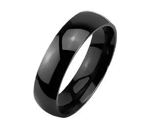 Bague en acier inoxydable Band-Black - Comfort Fit-Stainless Steel Ring-Mens or Womens Ring - Haute Qualité, USA, Gravure métal